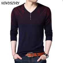 NEWDISCVRY для мужчин кнопка свитер осень зима Модные повседневное огонь печатных V образным вырезом трикотажные пуловеры для женщи