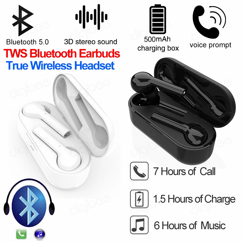 Мини двойные наушники TWS Bluetooth 5,0 гарнитура истинная Беспроводная HiFi стерео наушники-вкладишы для занятий спортом Hands-Free наушники ж/500 мАч