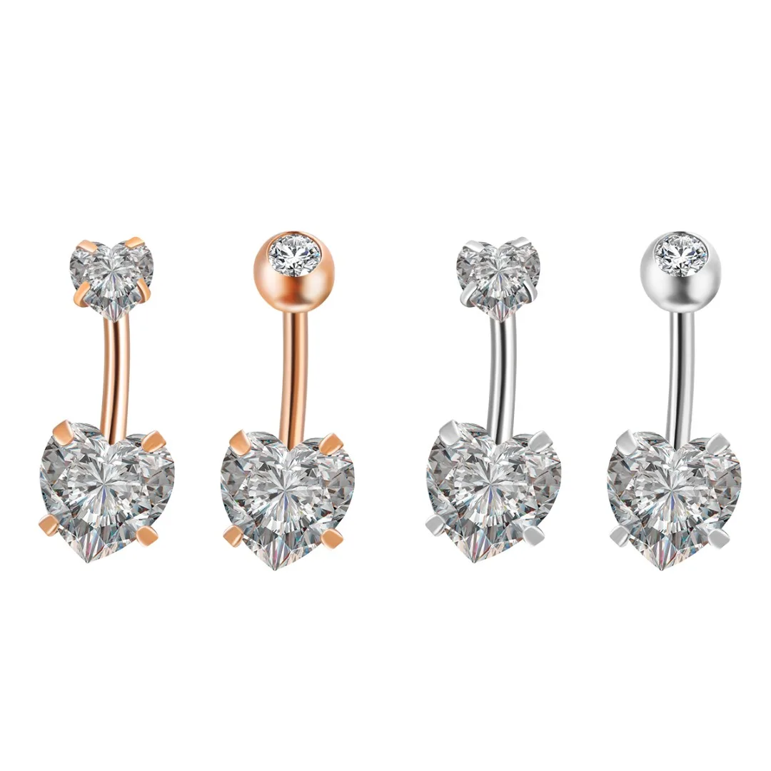 1pc Stainless Steel Zircon Body Belly Button Rings Shellhard Fashion Statement Piercing Jewelry Charm Heart Navel Piercing 14G