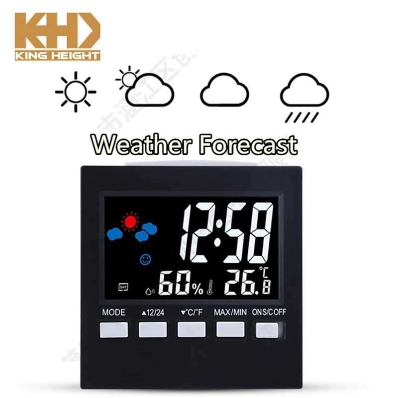 Digital Alarm Clock Led Desk Clock with Date Temperature humidity meter /& Travel