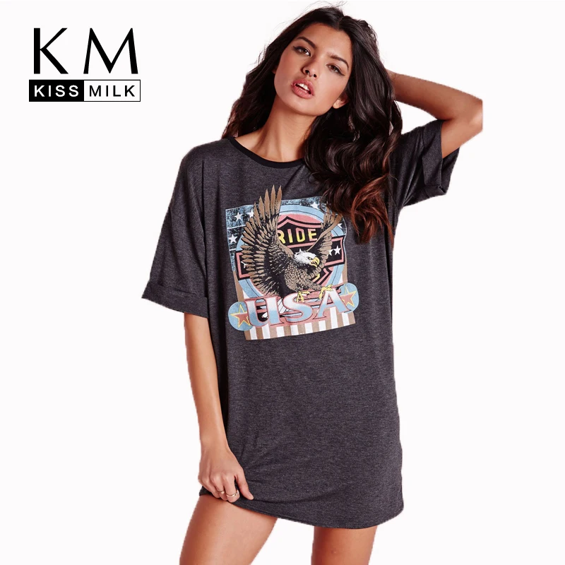 

Kissmilk Plus Size Women StreetWear T-sleeve Dress Straight Print Half Sleeve Crew Neck 2018 New Arrival for Female