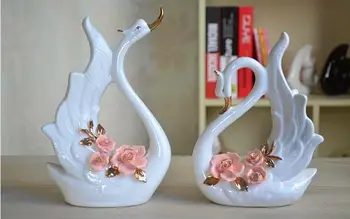 

2pcs/set Creative European Swan Crafts Decoration White Pink Color Wedding Gifts Home Ornaments For Living Room E673