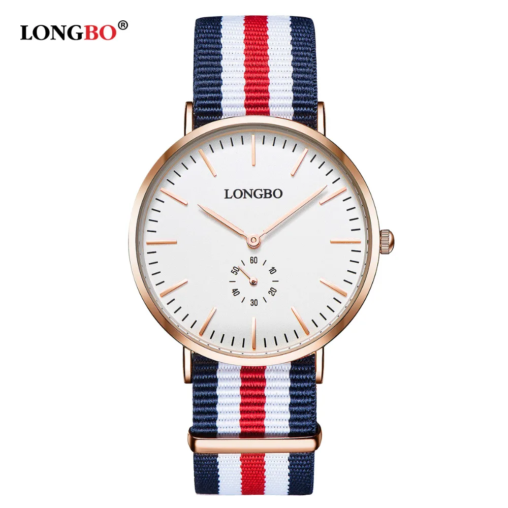 

European Style LONGBO Men Watch Luxury Nylon Rainbow Strap Quartz Watches Sports Geneva Military WristWatch Relogio Masculino