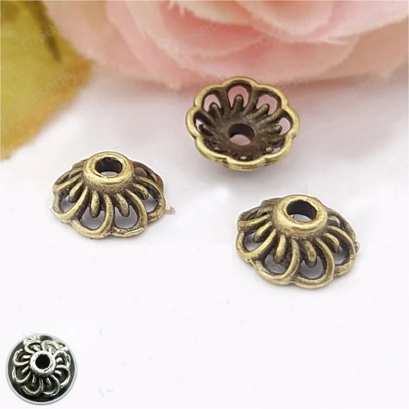 

30PCS 9MM Zinc Alloy Antique Silver and Bronze Flower Shape Bead Caps Cascading Petals Diy Jewelry Findings Accessories