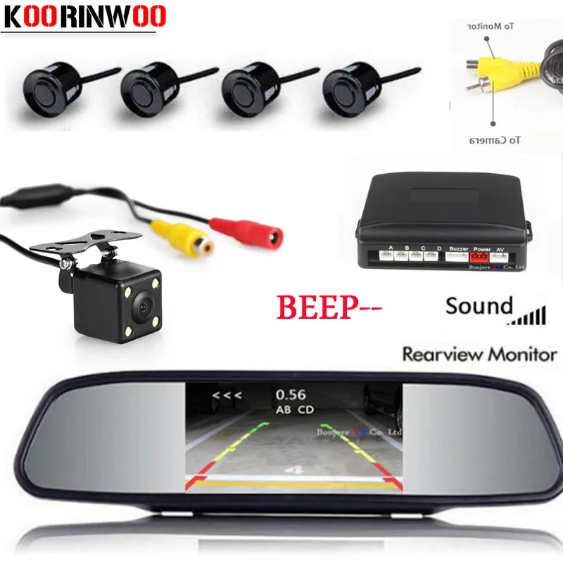 

Koorinwoo Parking Car Parktronic Sensor 4 Alarm Radars Car Monitor Car Reverse camera Parking System Jalousie Black White Grey