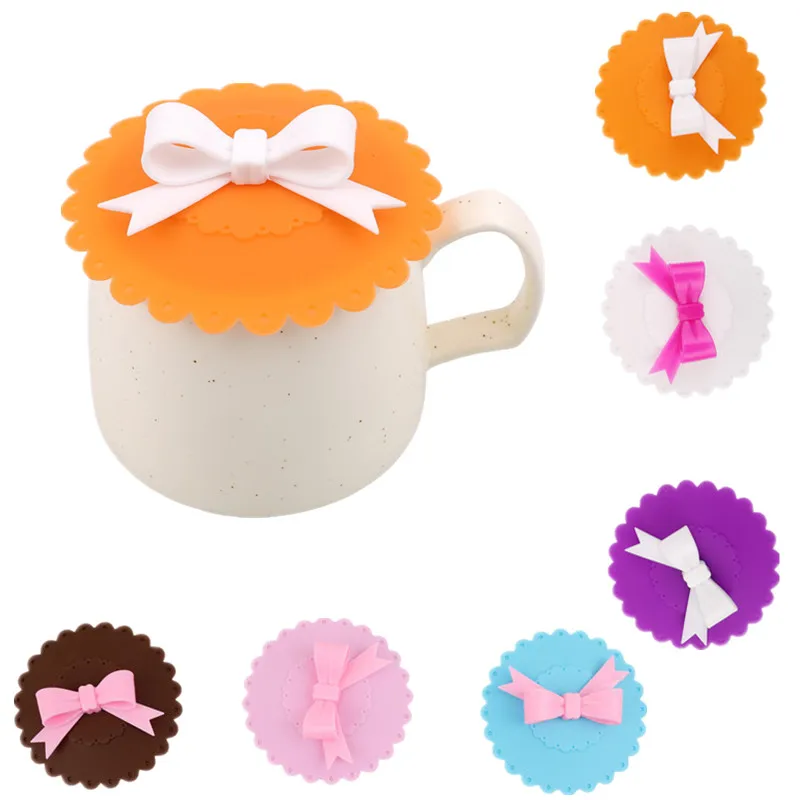 Cute Reusable Cup Lid with Bowknot Silicone Anti dust Bowl Cover