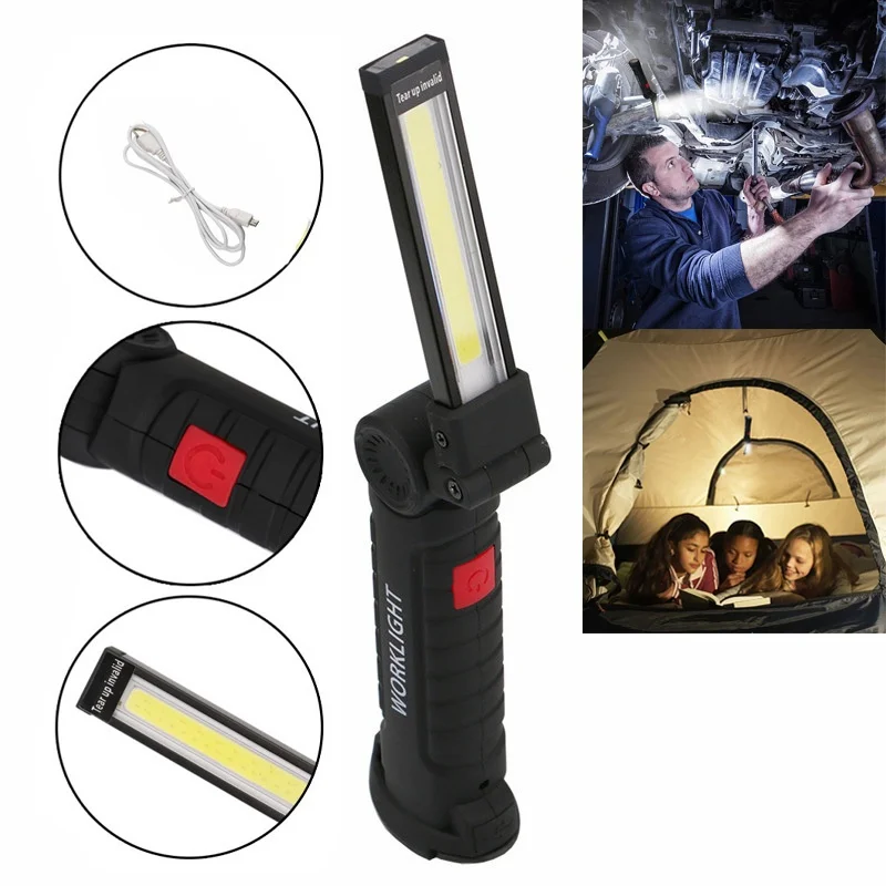 

Magnetic LED Flashlight USB Rechargeable Work Inspection Light 5 Modes Torch Lanterna Hanging Hook Lamp With USB Cable