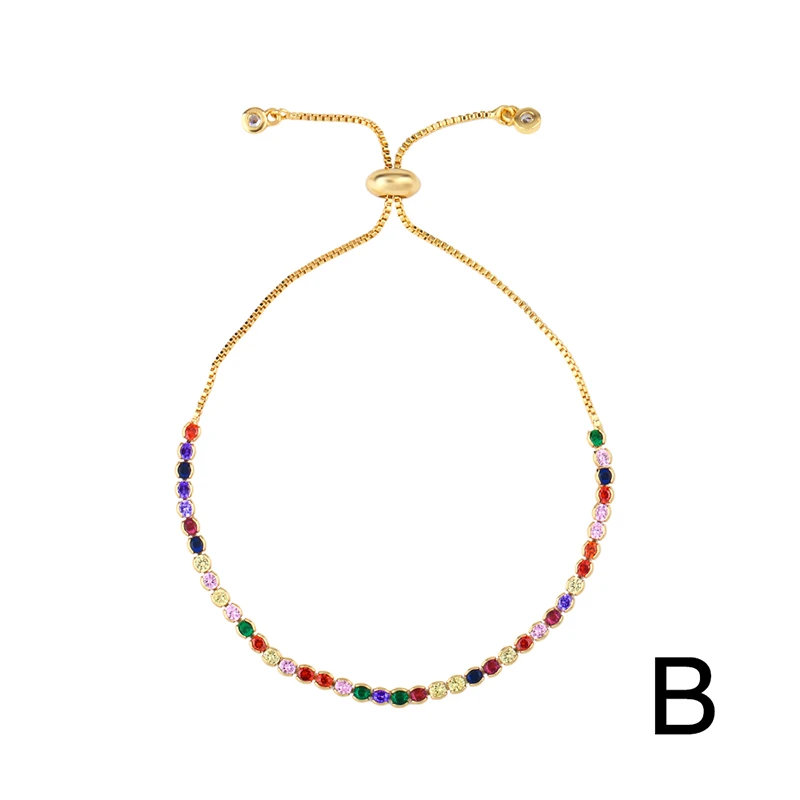 Rainbow Bracelet Set Colorful Zircon Stone Chain Gold Sea Shell Cross Fashion Bar Bracelets For Women Jewelry Gifts brt-b59 - Окраска металла: brt-b59-B