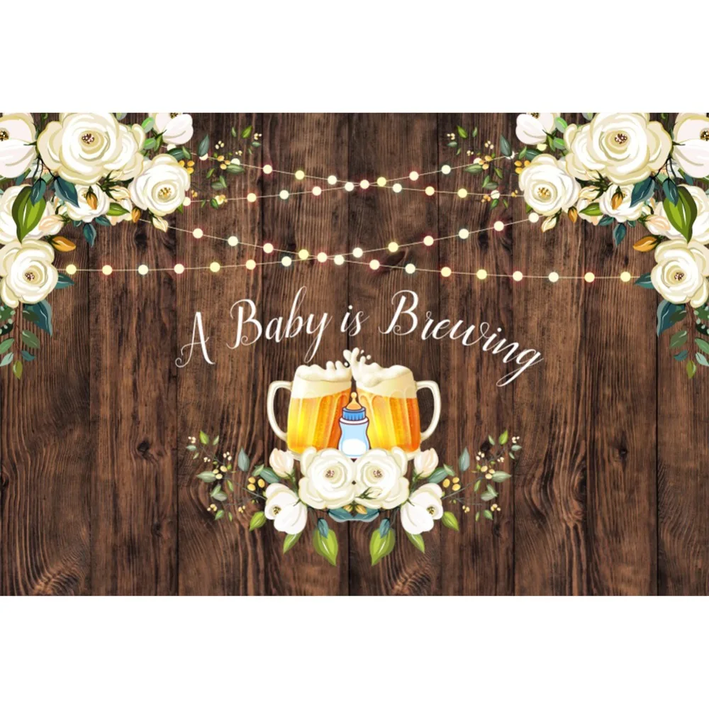 

Photo Backgrounds For Photography A Baby Is Brewing Flower Beer Party Wooden Wall Portrait Photo Backdrop Photocall Photo Studio