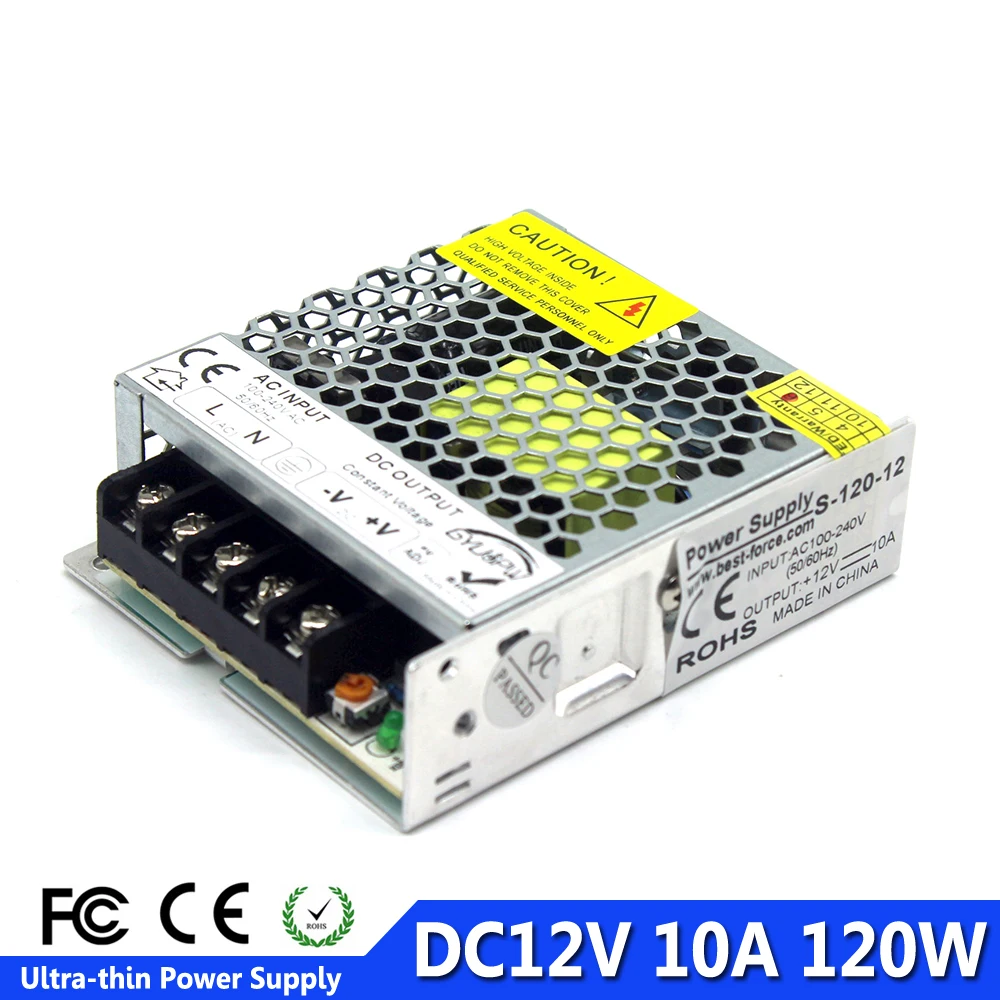 

Single Output Ultrathin DC 12V 10A 120W Switching power Supply AC100-240V to DC12V Power Source For Led Strip Modules Light CCTV