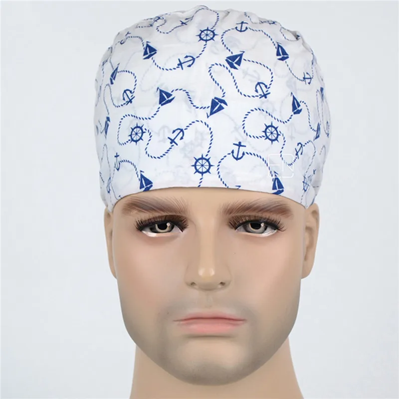 Темно-синие анкерные медсестры хирургические операционные шапочки мужские медицинские хирургические рабочие головные уборы с черепом, регулируемый головной убор, хлопок, шапочка медсестры