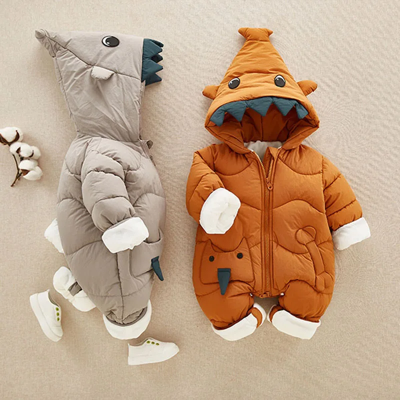 Детские комбинезоны с милым рисунком; зимняя одежда с капюшоном для маленьких мальчиков и девочек; хлопковая теплая одежда для новорожденных; Комбинезоны для младенцев