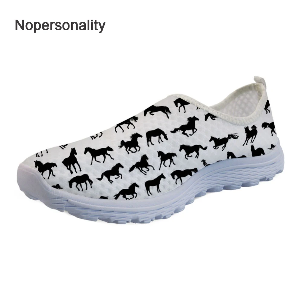 

Nopersonality White Crazy Horse Print Mesh Shoes Breathable Casual Sneakers Slip-on Women Female Flat Street Walking Shoes Plus