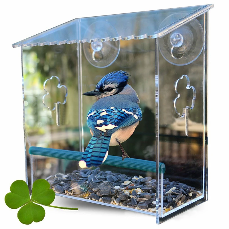 

Automatic Parrot Feeder Transparent Acrylic Adsorption Type House Shape Bird Feeder House Outdoor Hanging Decoration