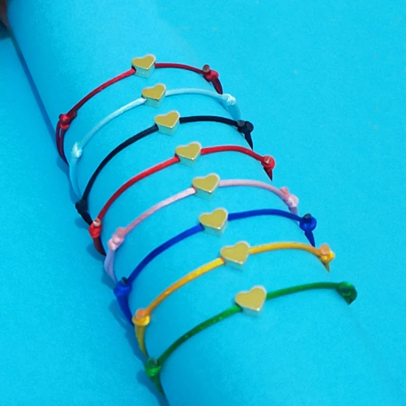 

SWEBLE Gold Color Heart Bracelet Silver Handmade Jewelry Multicolor Rope Adjustable String Lucky Bracelet For Women Children