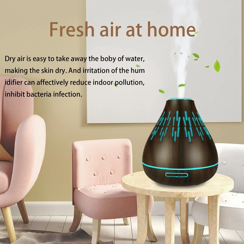 

Air Humidifier Ultrasonic Aroma Essential Oil Diffuser 400Ml Aromatherapy Machine With Wood Grain 7 Color Changing Led Light U