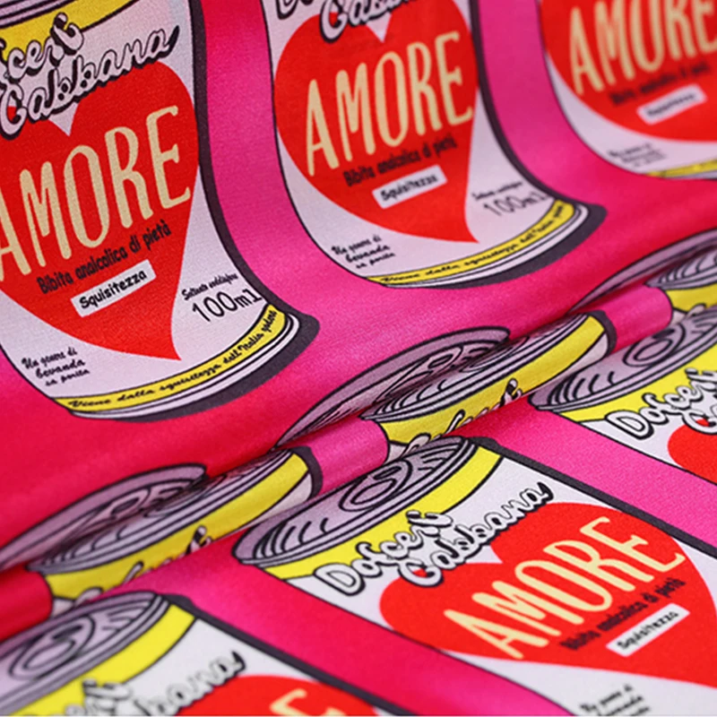 

110cm Width 16mm Love Theme Amore Tins 100% Mulberry Silk Crepe de Chine Fabric for Woman Summer Dresses Blouse Sewing DIY-AF645