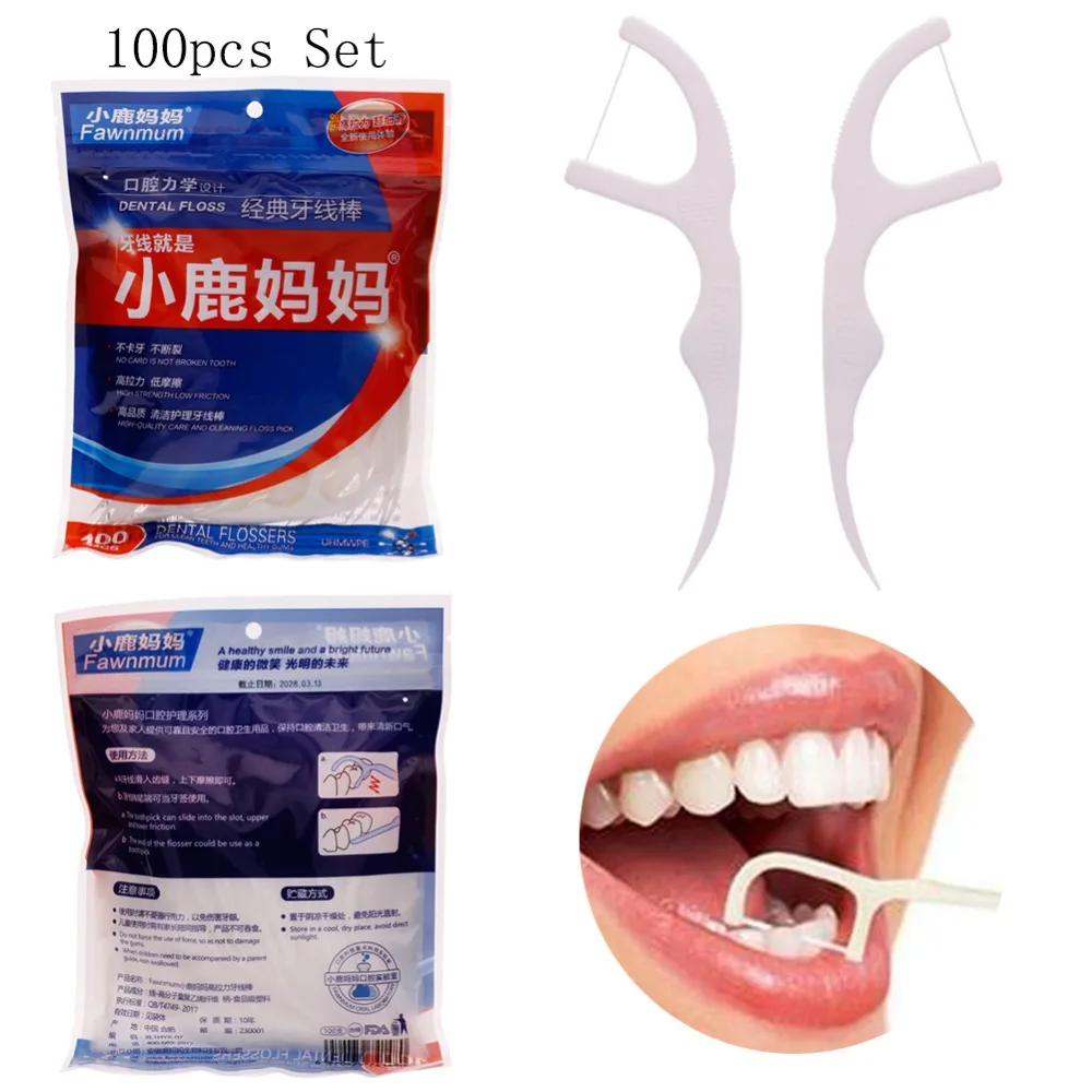 FAWN MUM 100Pcs/Bag Disposable Dental Floss Teeth Stick Tooth Picks