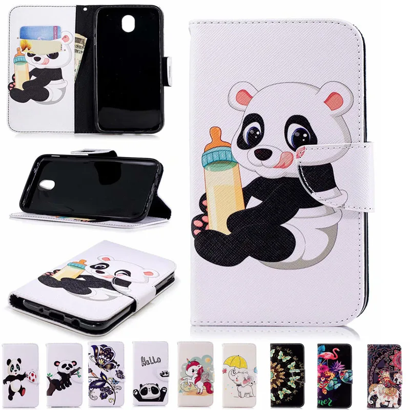 

Cartoon panda unicorn Flip PU Leather Cover For Samsung Galaxy J6 J4 J2 pro 2018 J3 J5 J7 2017 EU Flip Holster Wallet Case