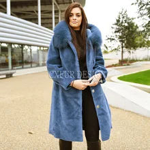 CX-G-T-05C корейский Британский Стиль длинная одежда зима для женщин лисий меховой воротник Шерсть натуральный мех стрижки овец пальт