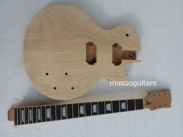 

New project electric guitar kit with flame maple top (2cm-3cm) by CNC with bindig nibs on the frets with humbucker