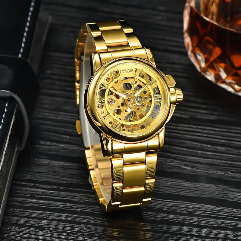 MCE Luxury Brand Automatic Clock Watch Women Golden Full Steel Strap Relogio Feminino mechanical Analog Dress