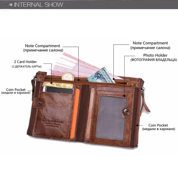 Men Genuine Leather Cowhide Men Vintage Short Wallet