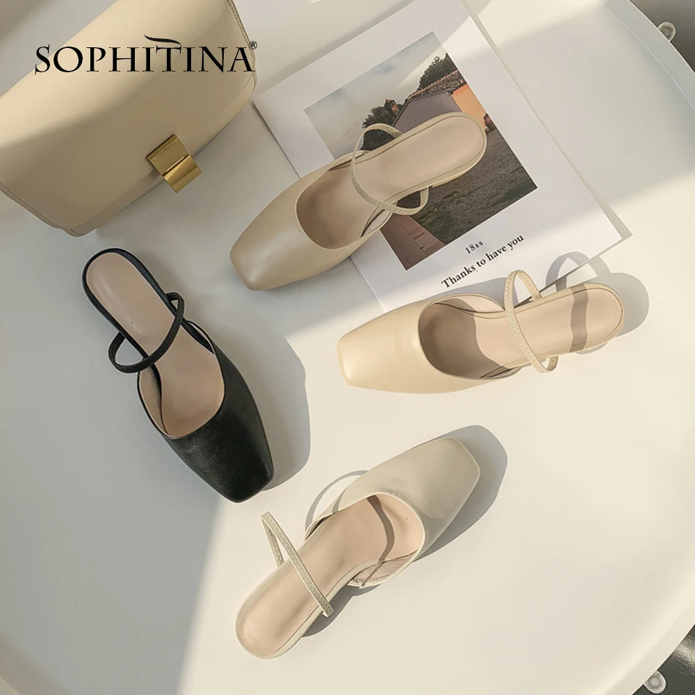 SOPHITINA/удобные тапочки с квадратным носком Высококачественная обувь из коровьей