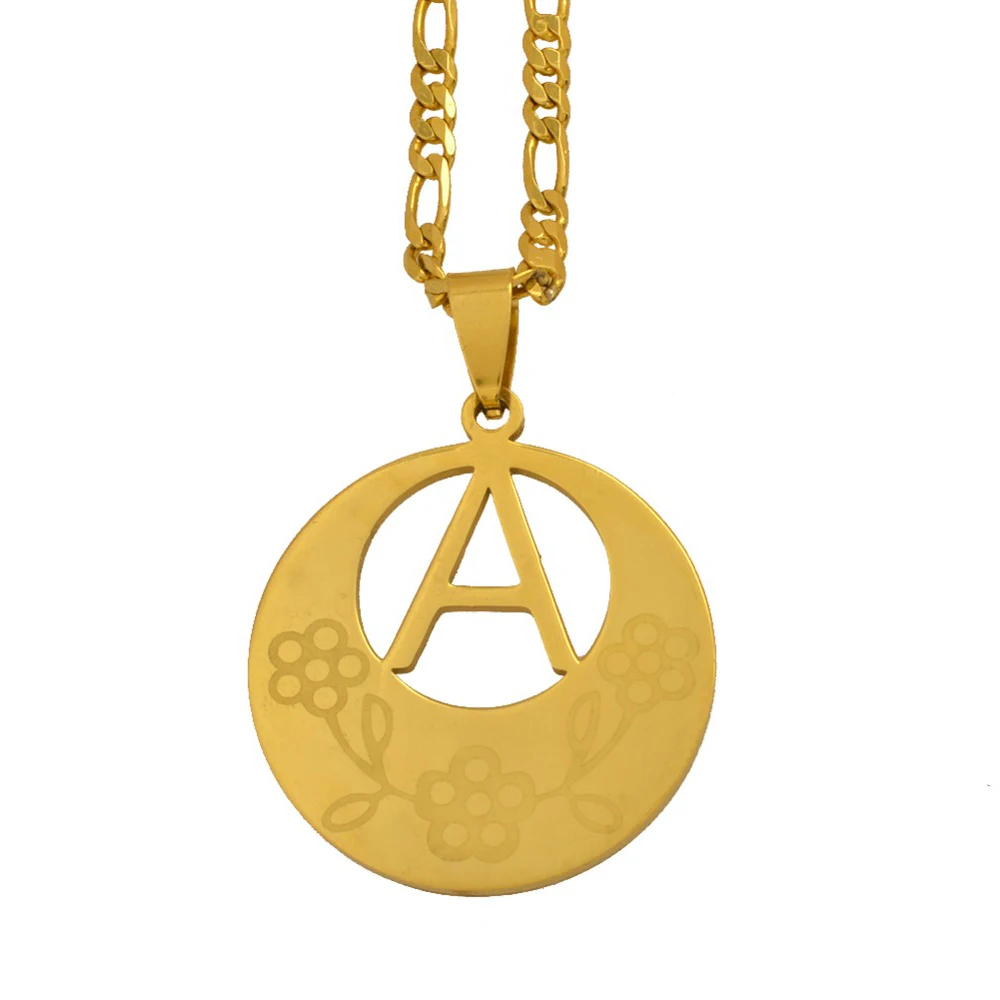 

Anniyo (A to Z) 3CM Letter Pendant Necklaces for Women/Men Gold Color Initial Chain English Letter Jewelry Alfabet Gift #035421P