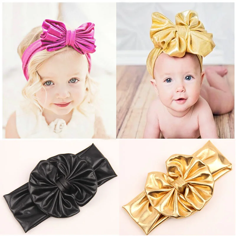 Newborn Headband Metallic Big Gold Bow Knot Elastic Headband little Girls Hair Accessories