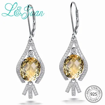 

L&zuan 9.5ct Natural Citrine Drop Earrings for Women 925 Sterling Silver White Zircons Paved Earrings Wedding Bridal Jewelry