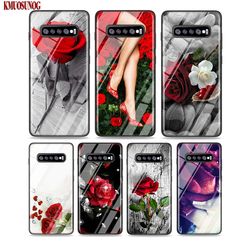 

Black Silicone Case Bright Red Roses Flowers for Samsung Galaxy Note 10 9 8 Pro M30 M20 S10E S10 5G S9 S8 S7 Plus Cover