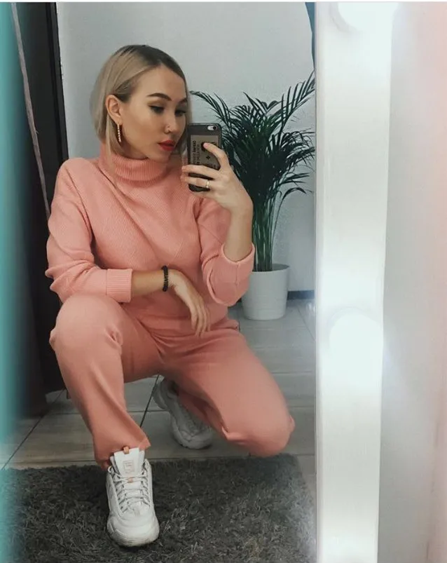 Women Casual Knitted Suit Set Knitting Sweater Pants Tracksuit Femme Outfits 2 Pieces conjuntos de mujer Trainingspak  2018 new