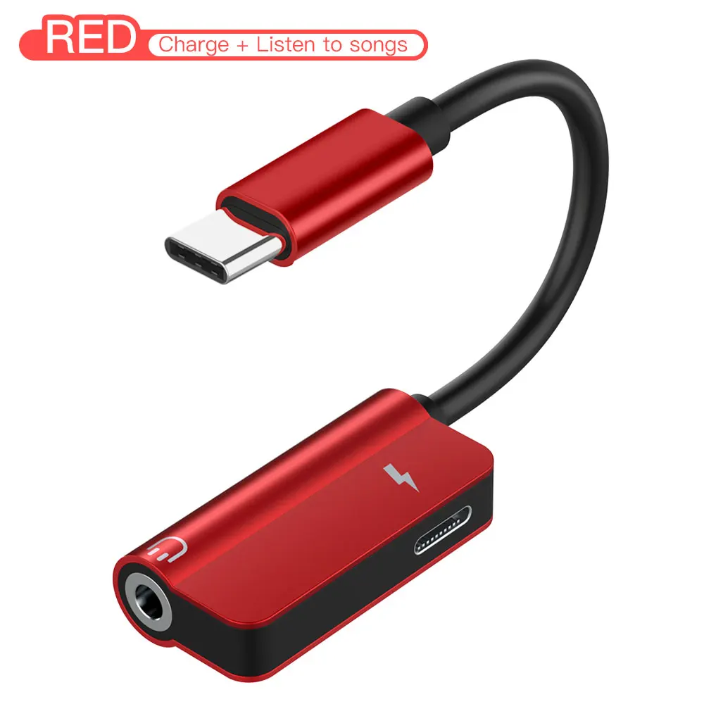 2 в 1 освещение зарядное устройство прослушивание адаптер для тип-c мобильный телефонный сплиттер зарядное устройство разъем для huawei samsung usb C зарядка - Цвет: Red