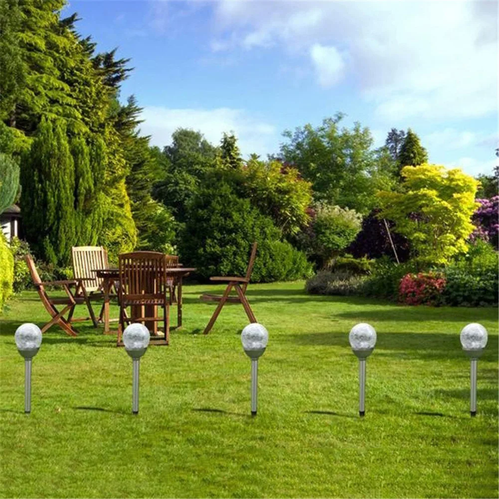 Padrão de Crack Lâmpadas do Gramado de Energia Inoxidável Luzes Bola Solar Jardim Luz Luz-operado Lâmpada Dropship 6.23 2 Pcs Aço 7 Lâmpadas solares