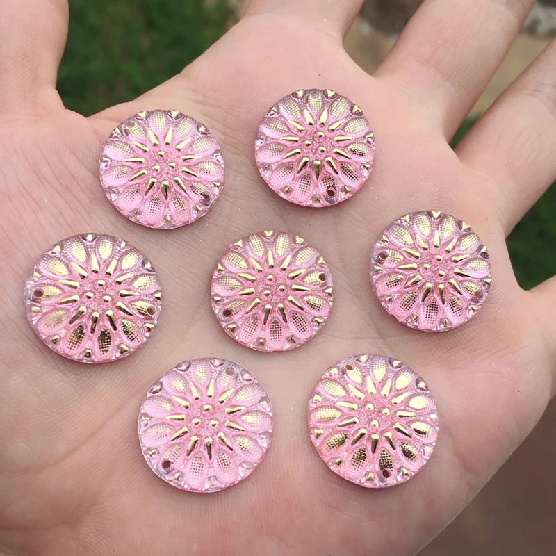 

YUSDTSHA 15pcs New Flat Back Rhinestones Sew on 20mm Round Flower Shape Crystal -B104