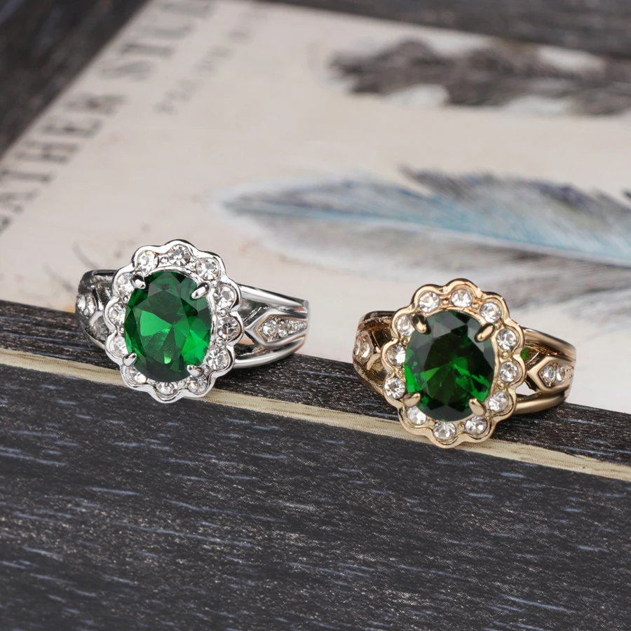 Хит, модное овальное кольцо с зеленым камнем, золотой цвет, мозаика, белый кристалл, красивые женские аксессуары