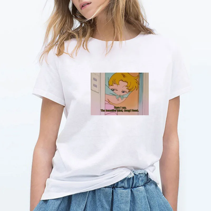 

The Beautiful Thief Sailor Moon Letter Print Funny T-Shirt Women Japanese Anime Kawaii Aesthetic Tumblr 90s Fashion Top Clothes