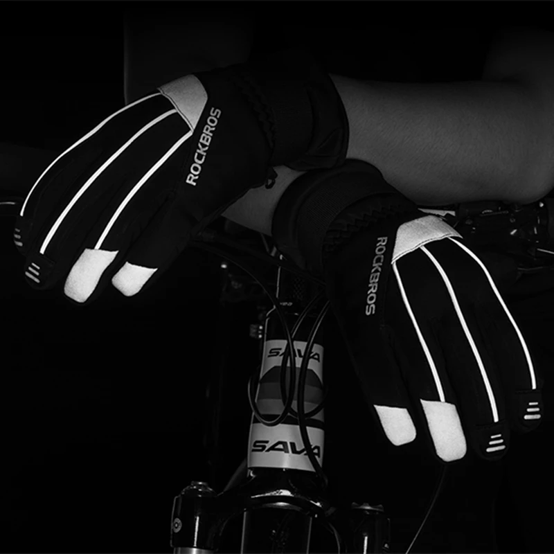 ROCKBROS الشتاء للماء اللمس شاشة تزلج قفازات مكافحة زلة الدافئة الصوف ساخنة عاكسة قفازات على الجليد للتزلج الدراجات