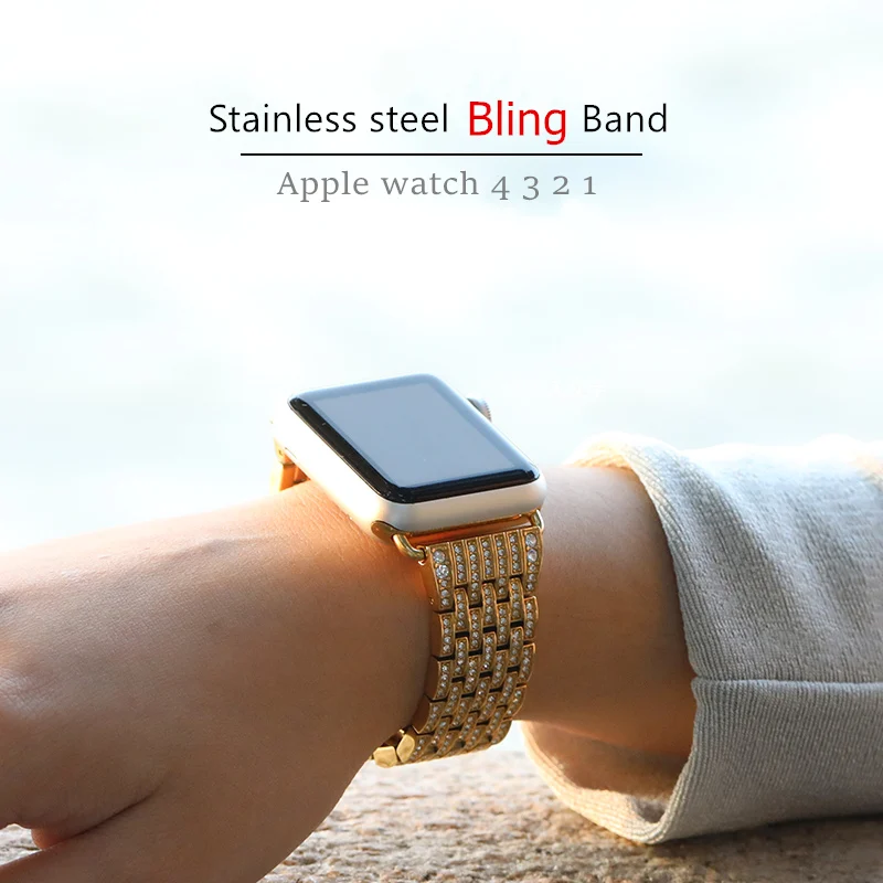 Bling Ремешок для наручных часов Apple watch версии 40 мм 44 iWatch ремешок 38 42 со стразами из