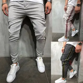 

Hirigin New 2019 Men Pplaid Slim Fit Casual Skinny Joggers Long Pants Trousers