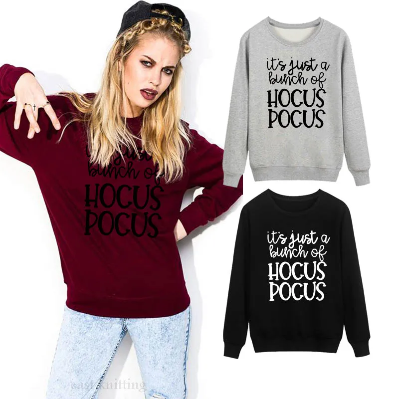 WS0148 Women Funny Halloween Hoodies It's Just a Bunch of Hocus Pocus Print Sweatshirts in