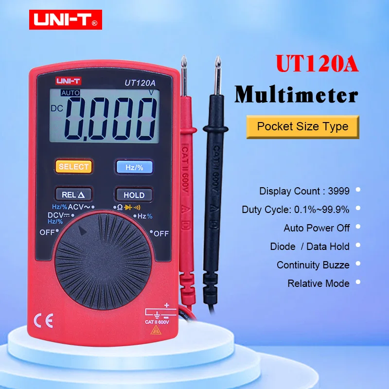 Цифровой мультиметр небольшого размера UNI-T UT120A AC/DC напряжение метров тестеры с непрерывностью зуммер 4000 Граф дисплей Авто Диапазон