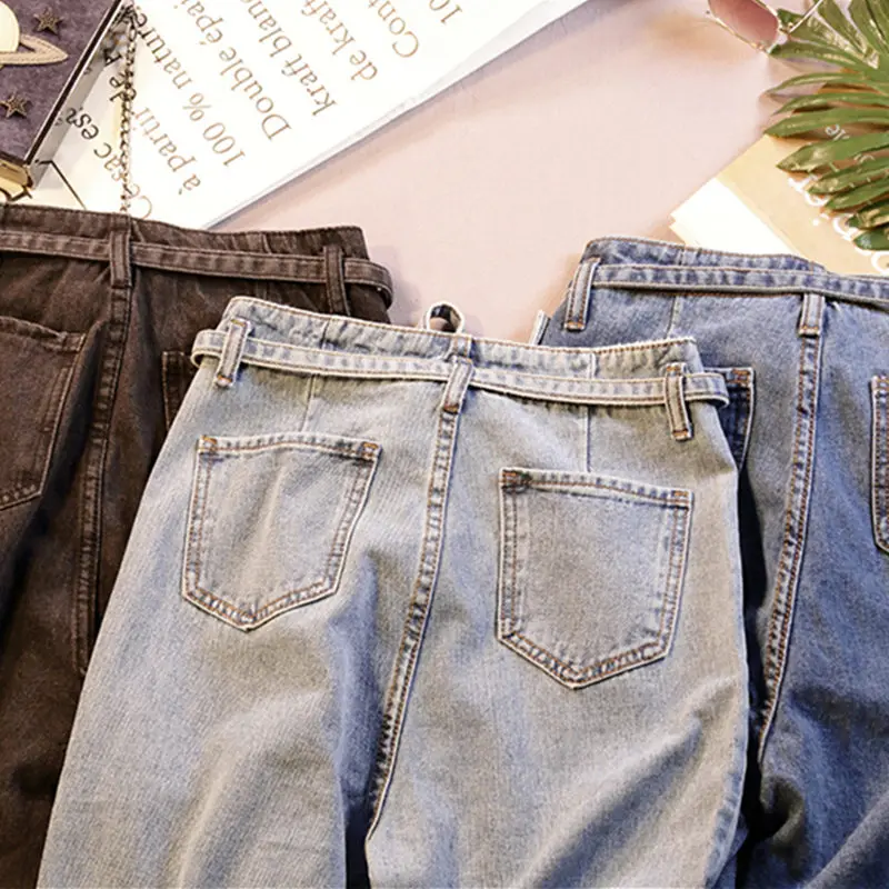 Summer Jeans Woman Vintage Plus Size High Waist Jeans Lace Up Boyfriend Jeans For Women Casual Denim Harem Pants Trousers C4238