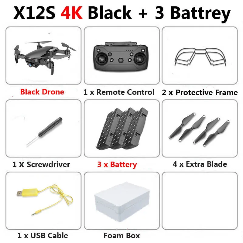 X12S Wi-Fi FPV мини складной Дрон Двойная камера 1080P 4K оптический поток воздушная видео профессиональный Радиоуправляемый квадрокоптер Вертолет игрушка SG106 - Цвет: 4K Black 3B Foam