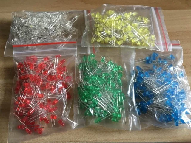 

500Pcs/lot 3MM LED Diode Kit Mixed Color Red Green Yellow Blue White