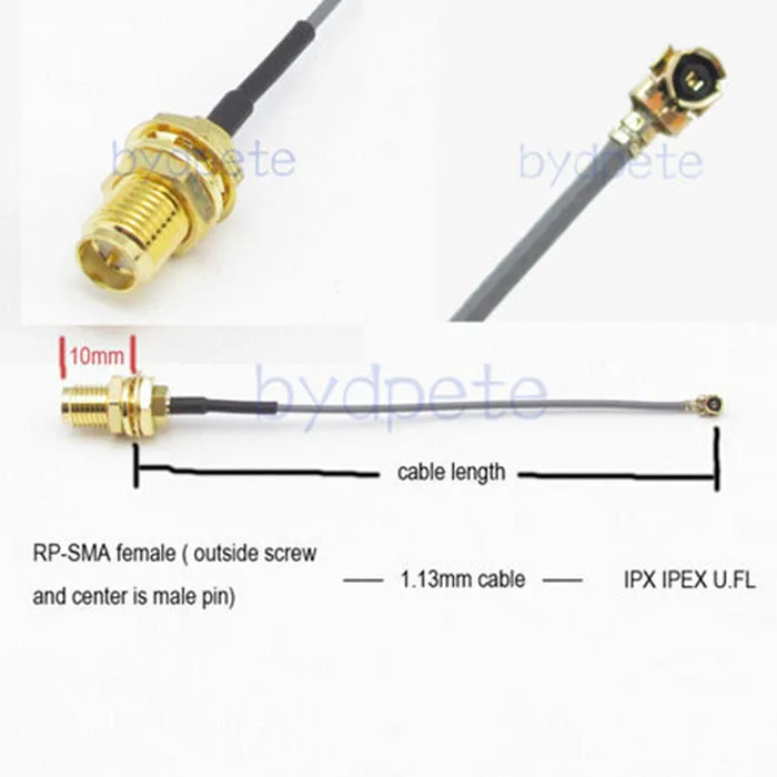 

6in 6'' IPX IPEX I-PEX U.FL 1.13mm to RP SMA female (male pin) RF pigtail jumper cable for PCI WIFI Card wireless router 15CM