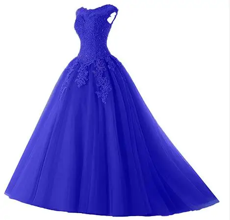 royal blue Сапфировые Свадебные Длинные вечерние платья Vestido De 15 Anos De cap рукав кружево открытая спина Лаванда бирюза Бисероплетение Бальные платья - Цвет: royal blue