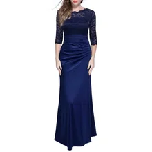 Iricheraf formal elegante de noche vestidos de fiesta más el tamaño de encaje sólido ahueca hacia fuera el o-cuello de las mujeres del verano largo maxi vintage dress