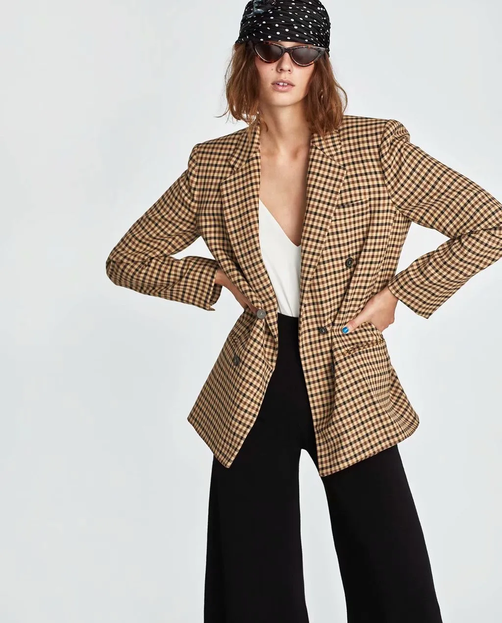 New Style Double Breasted Suit Jacket Women New Fashion Suit Casual Printing Dyeing Lattice Jacket Sexy Autumn 2019